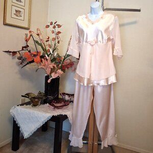 NEW Women’s 2 Piece Pink Lace Babydoll Chemise Nightgown ¾ Sleeve Nightie 8M